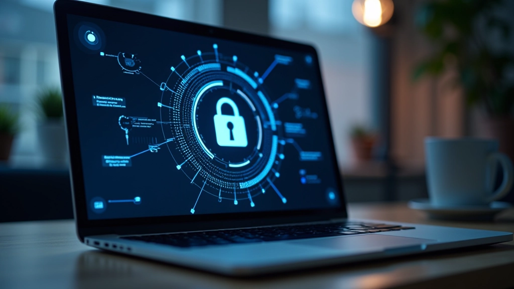 Laptop showing network security vulnerability, unencrypted data transmission visualization on screen
