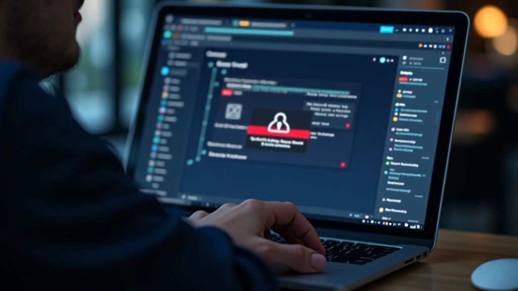 Person at computer with security alert on screen, online safety awareness visualization