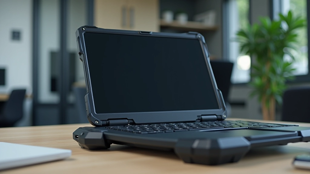 Rugged laptop computer in professional office environment