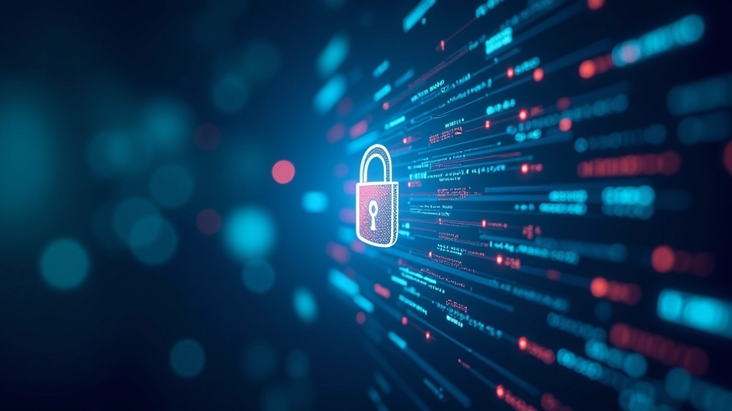 VPN encryption security concept with padlock and data streams